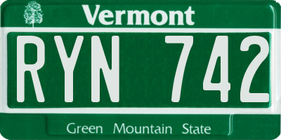 VT license plate RYN742
