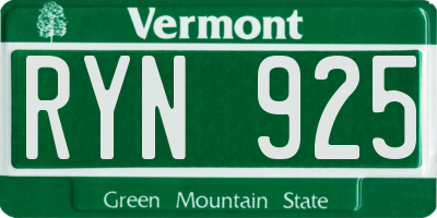VT license plate RYN925