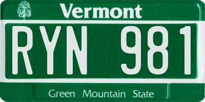 VT license plate RYN981