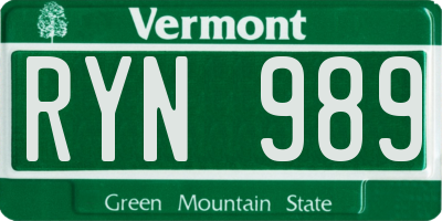 VT license plate RYN989