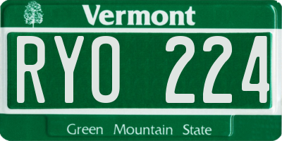VT license plate RYO224