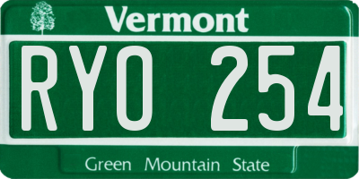 VT license plate RYO254