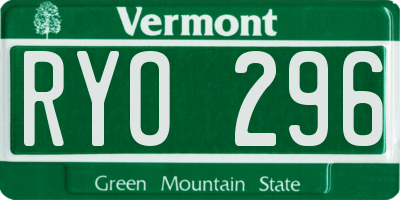 VT license plate RYO296