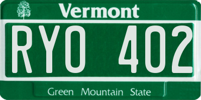 VT license plate RYO402