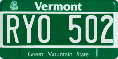 VT license plate RYO502