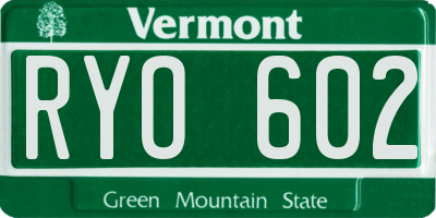 VT license plate RYO602