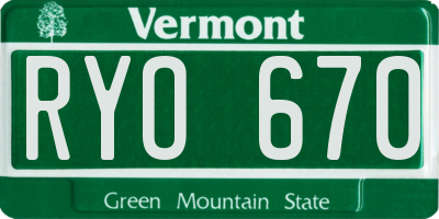 VT license plate RYO670