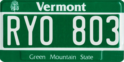 VT license plate RYO803