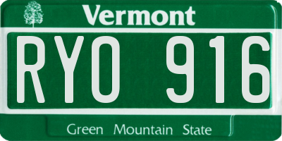 VT license plate RYO916