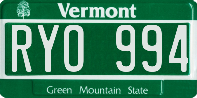 VT license plate RYO994
