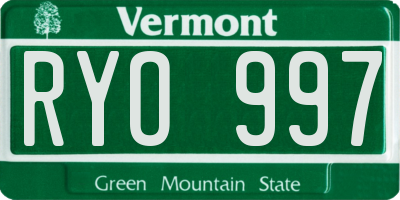 VT license plate RYO997