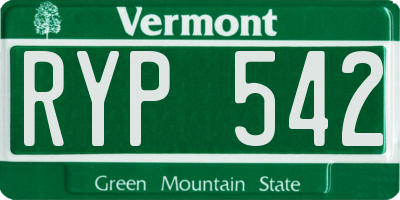 VT license plate RYP542
