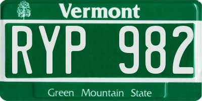 VT license plate RYP982
