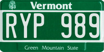 VT license plate RYP989