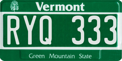 VT license plate RYQ333