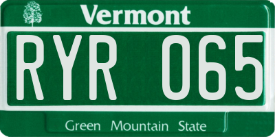 VT license plate RYR065