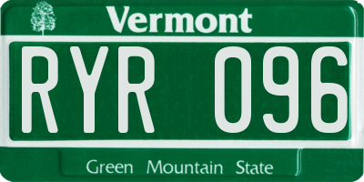 VT license plate RYR096