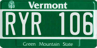 VT license plate RYR106