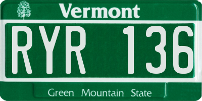 VT license plate RYR136