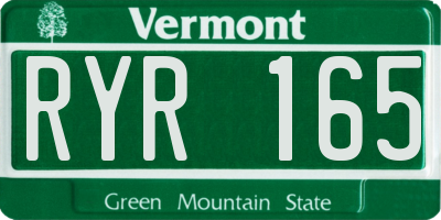VT license plate RYR165