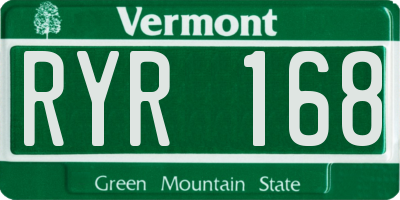 VT license plate RYR168