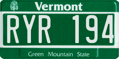 VT license plate RYR194