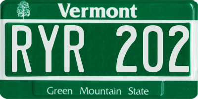 VT license plate RYR202