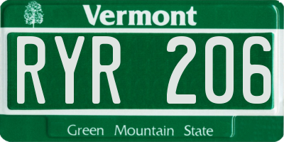 VT license plate RYR206