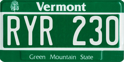 VT license plate RYR230