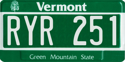 VT license plate RYR251
