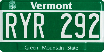 VT license plate RYR292