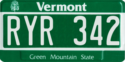VT license plate RYR342