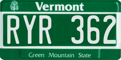 VT license plate RYR362
