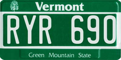 VT license plate RYR690