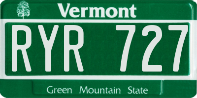 VT license plate RYR727
