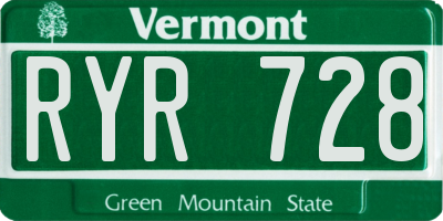VT license plate RYR728
