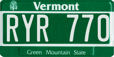 VT license plate RYR770
