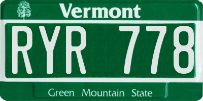 VT license plate RYR778