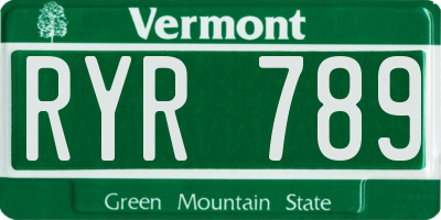 VT license plate RYR789