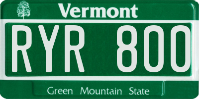 VT license plate RYR800