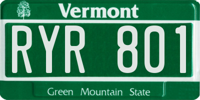 VT license plate RYR801