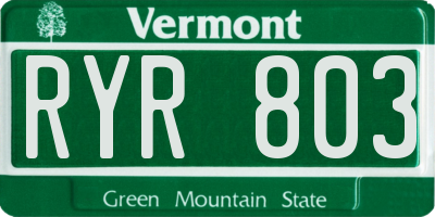VT license plate RYR803
