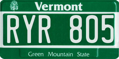 VT license plate RYR805