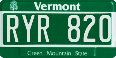 VT license plate RYR820