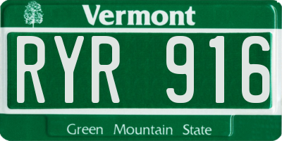 VT license plate RYR916