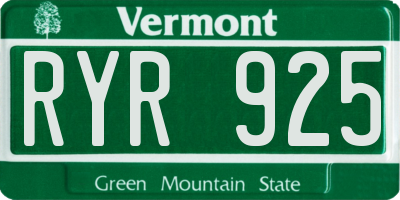 VT license plate RYR925