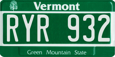 VT license plate RYR932