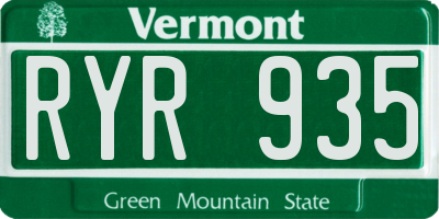 VT license plate RYR935