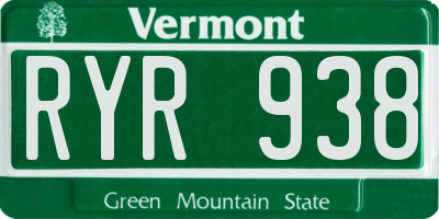 VT license plate RYR938