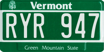 VT license plate RYR947
